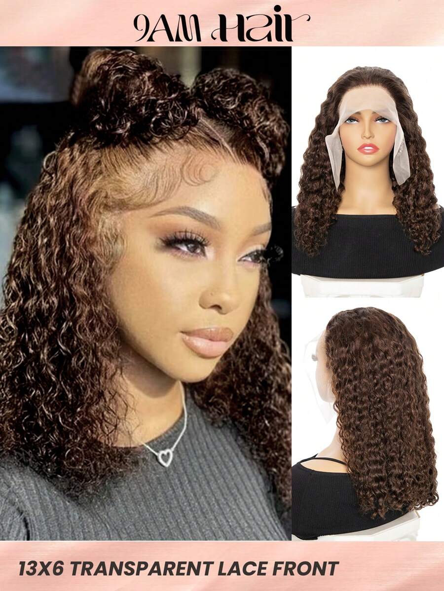 13x6 Transparent Lace Front Human Hair Wigs For Women Bob Water Wave Lace Wigs 8-18 Inch Chocolate Brown Color Lace Wigs With Baby Hair Natural Hairline