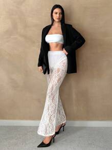 Siren Gaze 夏季蕾丝透明阔腿裤