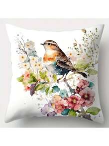 4 件套，色彩鲜艳的鸟语花香图案装饰抱枕套，17.7 英寸正方形，柔软涤纶面料，带拉链，适用于沙发和客厅装饰 - 可机洗，单面印花（不含枕芯），抱枕 - 彩色 - 查看 3