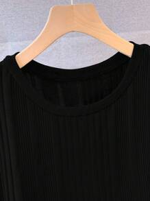 SHEIN LUNE 大码女式拼色圆领长袖拼布褶边休闲连衣裙 - 彩色 - 查看 5