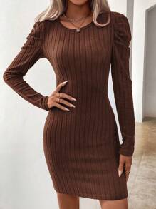 SHEIN Clasi Women Casual Solid Color Bishop Sleeve Fitted Dress
