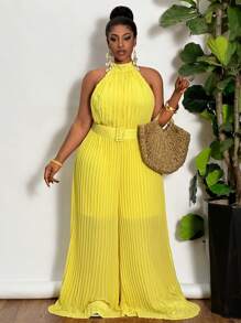 Slaydiva Plus Size Women's Light Weight Off-The-Shoulder Jumpsuit - Yellow - View 3