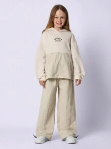 SUMWON Conjunto deportivo de dos piezas Brooklyn para niñas, conjunto de ocio deportivo, ropa de entrenamiento y coordinada para otoño e invierno - Caqui - Ver 1