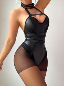 2pcs Women Hollow Out Halter Neck Sexy Bodysuits