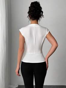 Elenzga Blusa asimétrica sin mangas casual/para el trabajo, de cintura elegante y ajustada, para primavera/verano - Blanco - Ver 2