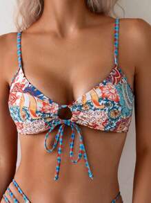 Drawstring Bust Sweet Girl Exclusive Swimwear Top - Multicolor - View 3