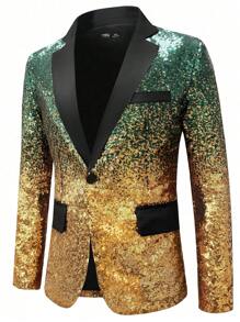 Manfinity AFTRDRK Blazer con cuello de solapa, manga larga y lentejuelas con efecto degradado para hombres