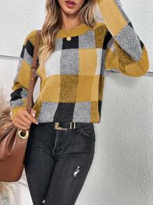 SHEIN LUNE 套头长袖毛衣，休闲时尚，适合日常穿着 - 芥末黃 - 查看 6