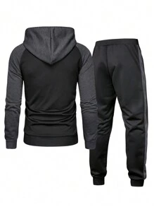 Manfinity Homme 1 Set Men's Solid Color Hoodie And Sweatpants, Casual And Simple Style For Everyday Wear - Black - View 2