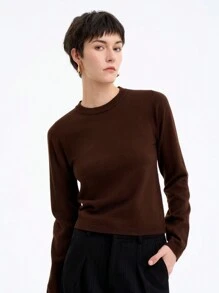 SHEIN LUNE 1件装女士高领纯色斗篷毛衣，适合秋冬季针织套头衫 - 棕色 - 查看 4