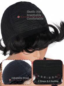 Pelucas cortas de cabello humano, peluca de corte Pixie con flequillo, peluca ondulada corta en capas de color negro - S1 - Ver 3