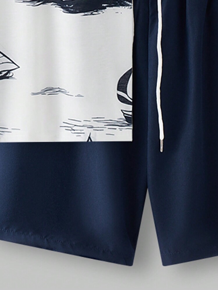 Manfinity RSRT مجموعة رجالي قصيرة الأكمام بطبعة أش...