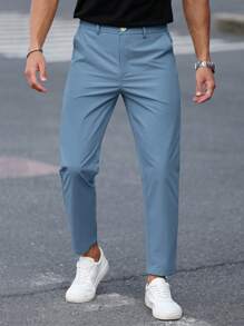 Calvornis Men's Solid Color Minimalist Casual Everyday Trousers, Light Blue Pants - Baby Blue - View 8