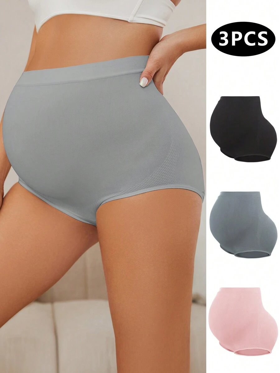 3pcs/Set Maternity Solid Color Simple Fitted Casual Underwear - Multicolor - View 1