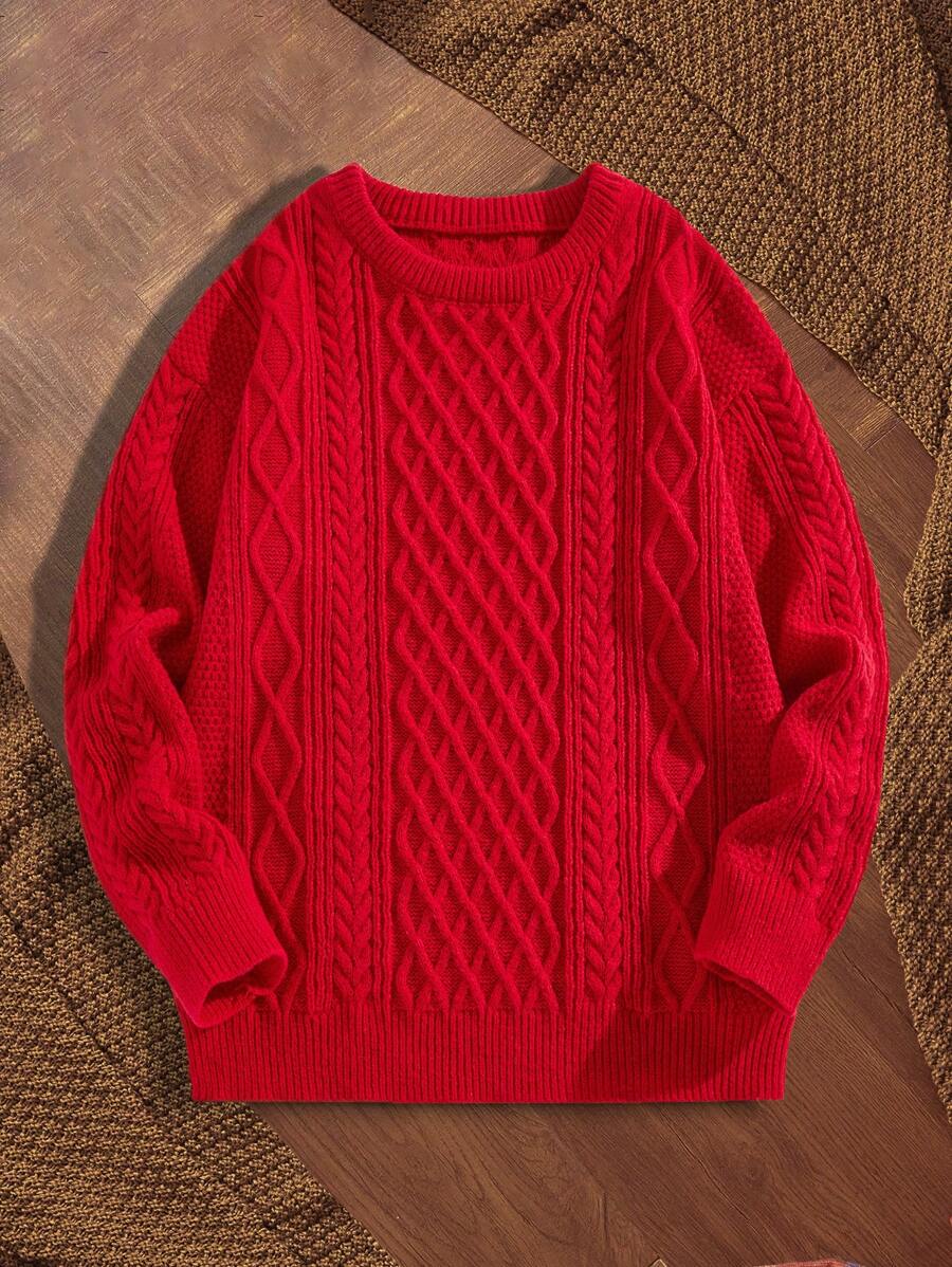 Manfinity VCAY Men's Knit Fashion Character Casual Loose Fit Long Sleeve Sweater, Suitable For Young Adults, Vacation, For Fall Winter, Christmas