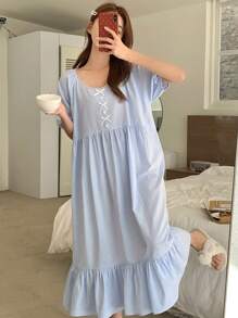 DAZY Camisón de mujer holgado a rayas, lindo y cómodo