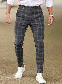 Manfinity Homme Men's Front Button Pocket Plaid Casual Dress Pants - Multicolor - View 5