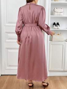 SHEIN Frenchy Plus Size Elegant Modest Dresses Solid Color Cinched Waist Long Dress, Casual - Dusty Pink - View 2