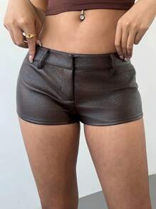Aloruh Women's Fashionable Sexy Low-Waist Mini Shorts - Coffee Brown - View 1