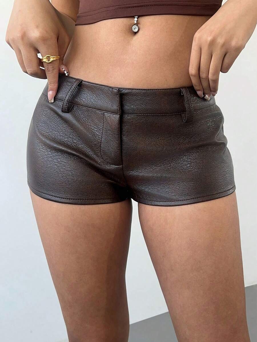 Aloruh Women's Fashionable Sexy Low-Waist Mini Shorts - Coffee Brown - View 1