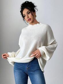 Firerie Jersey de manga larga de hombros caídos y unicolor para mujer, para otoño/invierno