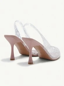 CUCCOO CHICEST 尖头细高跟水钻和人造珍珠装饰女士高跟凉鞋，露趾，时尚性感派对鞋春季鞋