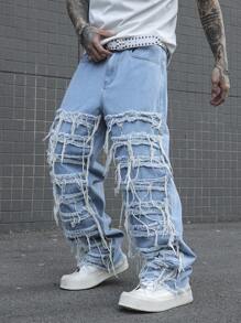 Manfinity EMRG Jeans casuales de hombre con bolsillo simple y bajo crudo, para uso diario - Lavado ligero - Ver 4