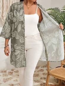 EMERY ROSE Chaqueta verde estilo boho con mangas 3/4 con estampado para mujer de talla grande para primavera y verano, cárdigan para mujer, vacaciones, Día de San Patricio, decoración navideña verde, Día de San Patricio