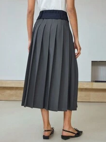 MOTF STUDIO COLORBLOCK PLEATED BELTED MIDI SKIRT