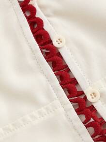 SHEIN MOD Áo blouse viền màu kem cho nữ, thường ngày, mặc dự tiệc, ngày lễ tình nhân, áo dễ thương, áo đi chơi, mùa xuân, mùa hè, trang phục nghỉ dưỡng cho nữ, áo blouse công sở cho nữ, phụ nữ cổ điển, phụ nữ đi nghỉ mát, bãi biển cho phụ nữ, phong cách phương Tây cho phụ nữ, tiệc trà, hòa nhạc đồng quê, áo nghỉ mát - Màu be - Xem 3