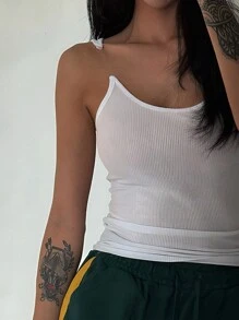 Strévra Top camiseta sin tirantes ajustado con diseño de capas estilo Y2K para mujeres