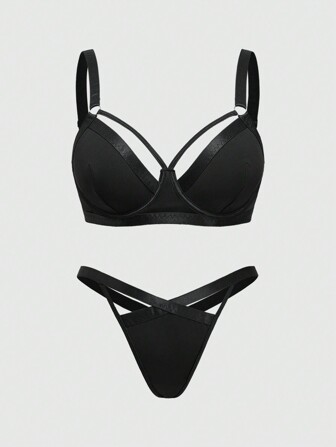 Goth Große Größen Gothic Punk BH mit Bügel und String sexy Dessous Set