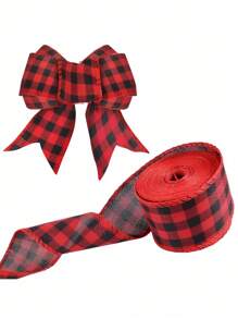 1/2/3 Roll 5Cm*5M Wired Edge Red And White Plaid Ribbon Bow, Burlap Ribbon Farmhouse DIY Gift Packaging, Craft Packaging, Bouquet Binding, Bow Garland Tree Decoration, Suitable For Weddings, Parties, Birthday Decorations, Gift Packaging