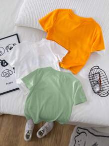 SHEIN Leap Crew 3 件/套买 1 送 2 男孩可爱恐龙图案圆领短袖 T 恤，时尚夏装适合户外玩耍、街头摄影、派对、城市漫步