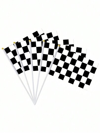 SHEIN 8/10/15/20Pcs 21*14cm Black And White Checkered Flag Racing Flag With 30Cm Long Plastic Stick Racing Handheld Baton, Racing Party Decoration Gift, Racing Party, Car Theme Birthday Party, Home Decoration, Holiday Decoration