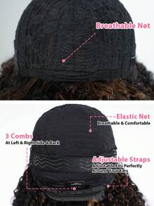 Density Pro Tóc giả xoăn Afro Kinky Bob có mái bằng tóc thật Tóc giả xoăn bồng bềnh không cần keo dán Tóc giả Bob Wear And Go Màu đen với điểm nhấn màu nâu - S1/30 - Xem 8