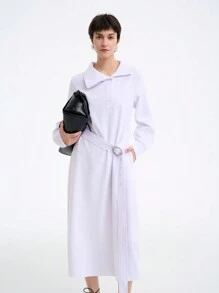 Aalyst 休闲纯色不对称领衬衫裙