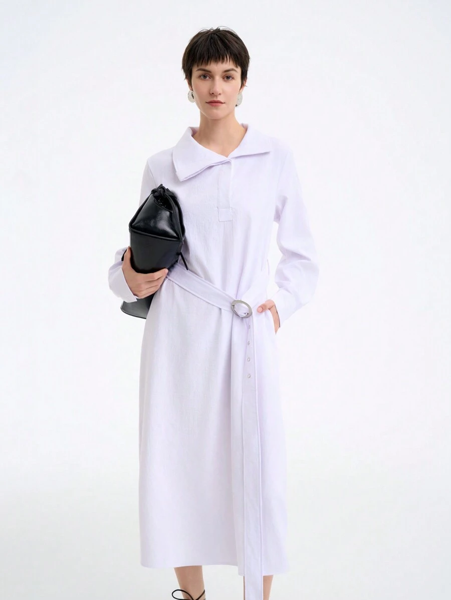 Aalyst 休闲纯色不对称领衬衫裙