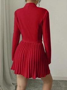 Elenzga Elegant Women's Double-Breasted Jacket & Pleated Midi Skirt Suit Set, For Valentine's Day