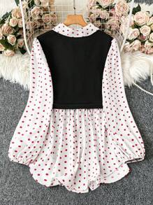 SHEIN LUNE 大码女式波尔卡圆点印花长袖衬衫秋季女士节日情人节度假女士夏季女装 - 彩色 - 查看 2