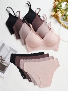 Shein Underwear&Sleepwear Basics 8 pièces Ensemble de soutien-gorge sans couture avec sangles amovibles en silicone et ourlet à vague confortable