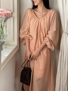 DAZY Women's Elegant Deep V-Neck Chiffon A-Line Dress