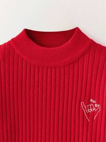 SHEIN Tween Boys Collared Long Sleeve Minimalist Casual Top - Red - View 4