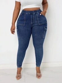 SHEIN Lady Plus Size Women's Jeans Skinny Stretch Overalls Blue Skinny Jeans Women Pants Halloween Pants Fall Pants Cowgirl Jeans Fall Women Pants