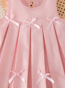 Genkimix Kids Serie esencial para niña joven, diseño plisado con lazo de unicolor, moda simple y versátil para uso casual diario