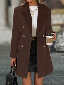 SHEIN Clasi Abrigo de mujer de lana de doble botonadura, de unicolor, para otoño/invierno