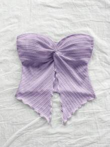 Soleia 女士度假芥末黄色纹理扭纹前开衩下摆短款吊带背心，适合下午茶、街头、度假、秋冬分层搭配和派对 - 紫色 - 查看 5