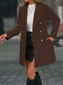 SHEIN Clasi Abrigo de mujer de lana de doble botonadura, de unicolor, para otoño/invierno
