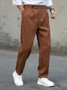 Manfinity Mode Men's Solid Color Button Pocket Plain Casual Suit Pants