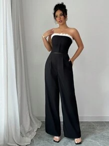 Elenzga 2 pièces/set Top bustier mode et sexy et pantalon large taille haute pour femmes - Multicolore - Voir 3